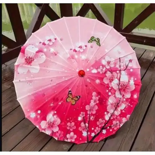 Pink Silk Parasol with Wooden Handle Costume Accessory Pink Silk Parasol with Wooden Handle Costume Accessory