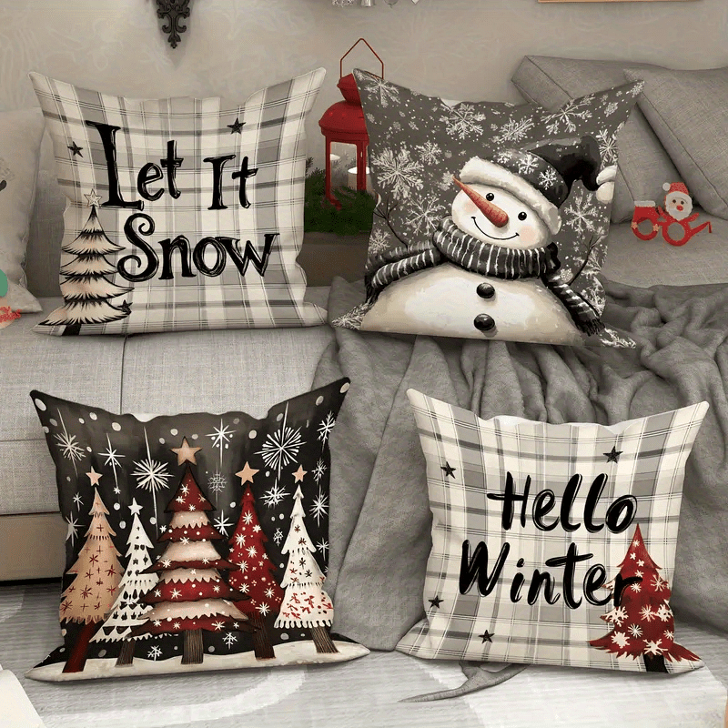 

4pcs, And 4pcs Set Of , Christmas , Snowman And , A Set Of , , And Textured, Suitable For Sofa, Bed Cushions