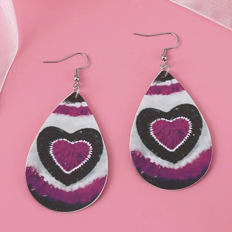 Women's Purple Overlapping Love Heart Teardrop Earrings
