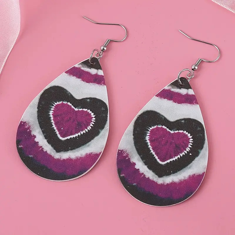Women's Purple Overlapping Love Heart Teardrop Earrings