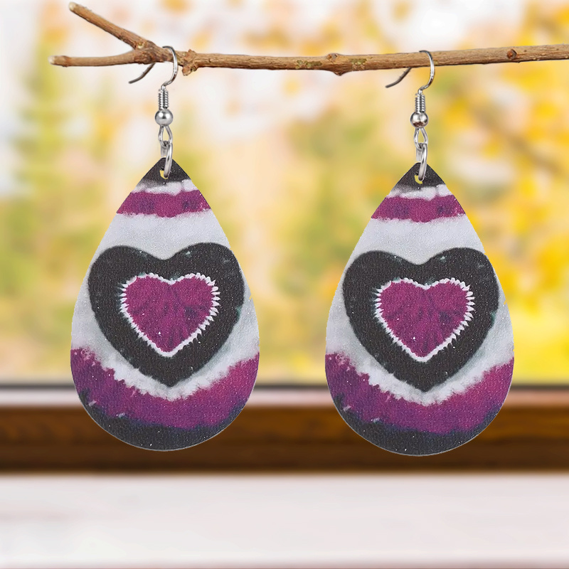 Women's Purple Overlapping Love Heart Teardrop Earrings