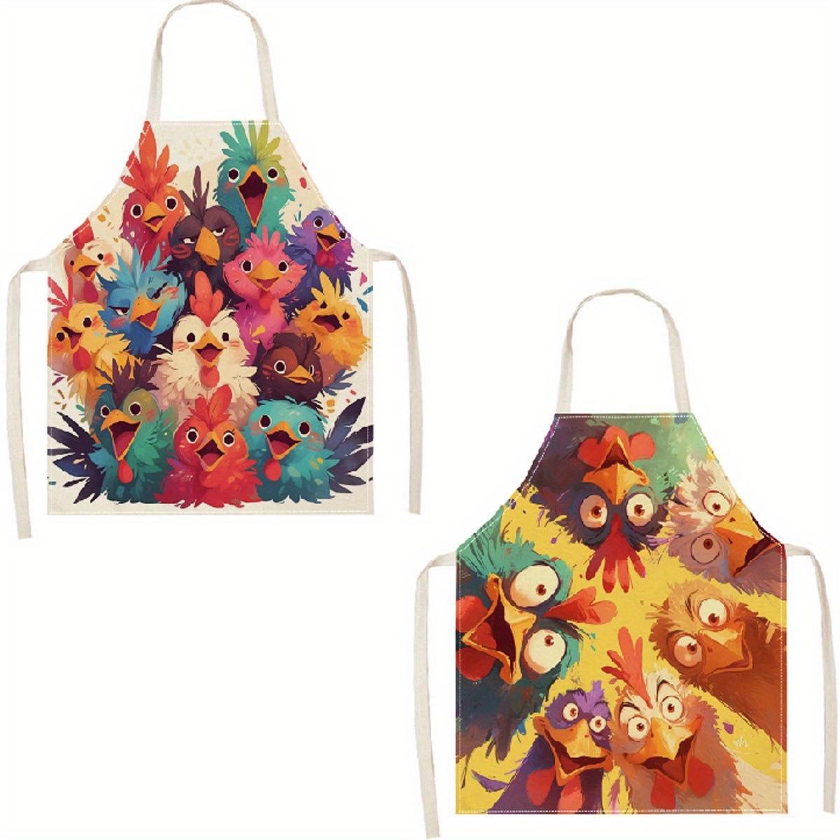 

Chickens 3d Print Linen Apron For Cooking & Dining - , Washable Kitchen Accessory