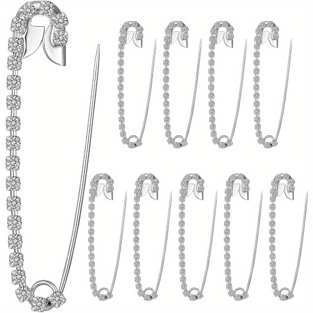 TEMU 10 Silvery Tone Safety Pins Brooches 6.5x1.8cm