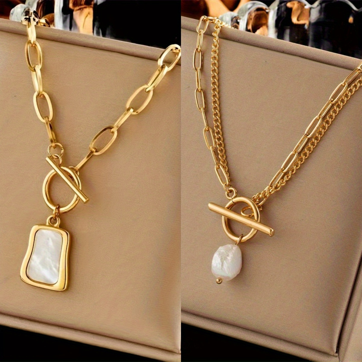 

2pcs Stainless Steel Jewelry Chain Oval Pendant Ot Necklace Ins Gift French Fashion Casual Daily Commuting Holiday Wear Opp Bag Packaging.