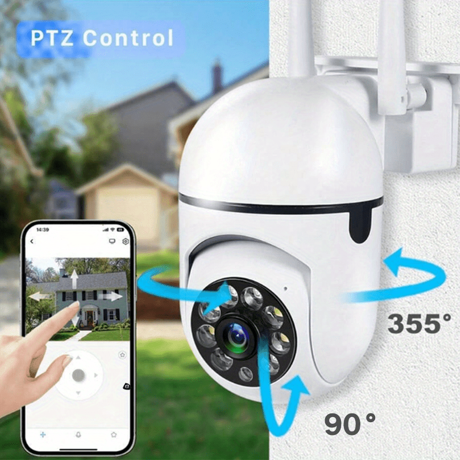     camera with 3mp resolution wifi   auto tracking   night   motion detection 355 horizontal 90 vertical view two way audio   wall mountable panoramic all weather details 3