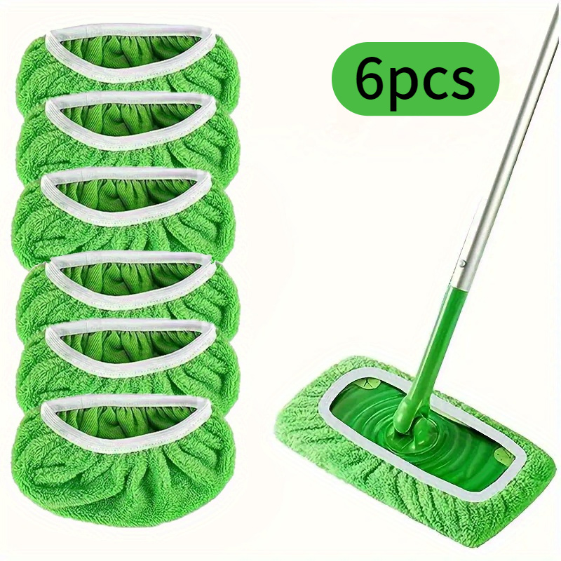 6pcs super absorbent reusable mop pads green   polyester cleaning cloths for wet dry floor care easy household cleaning replacement pads wet dry mopping   pad   cleaning cloths mops for floor cleaning