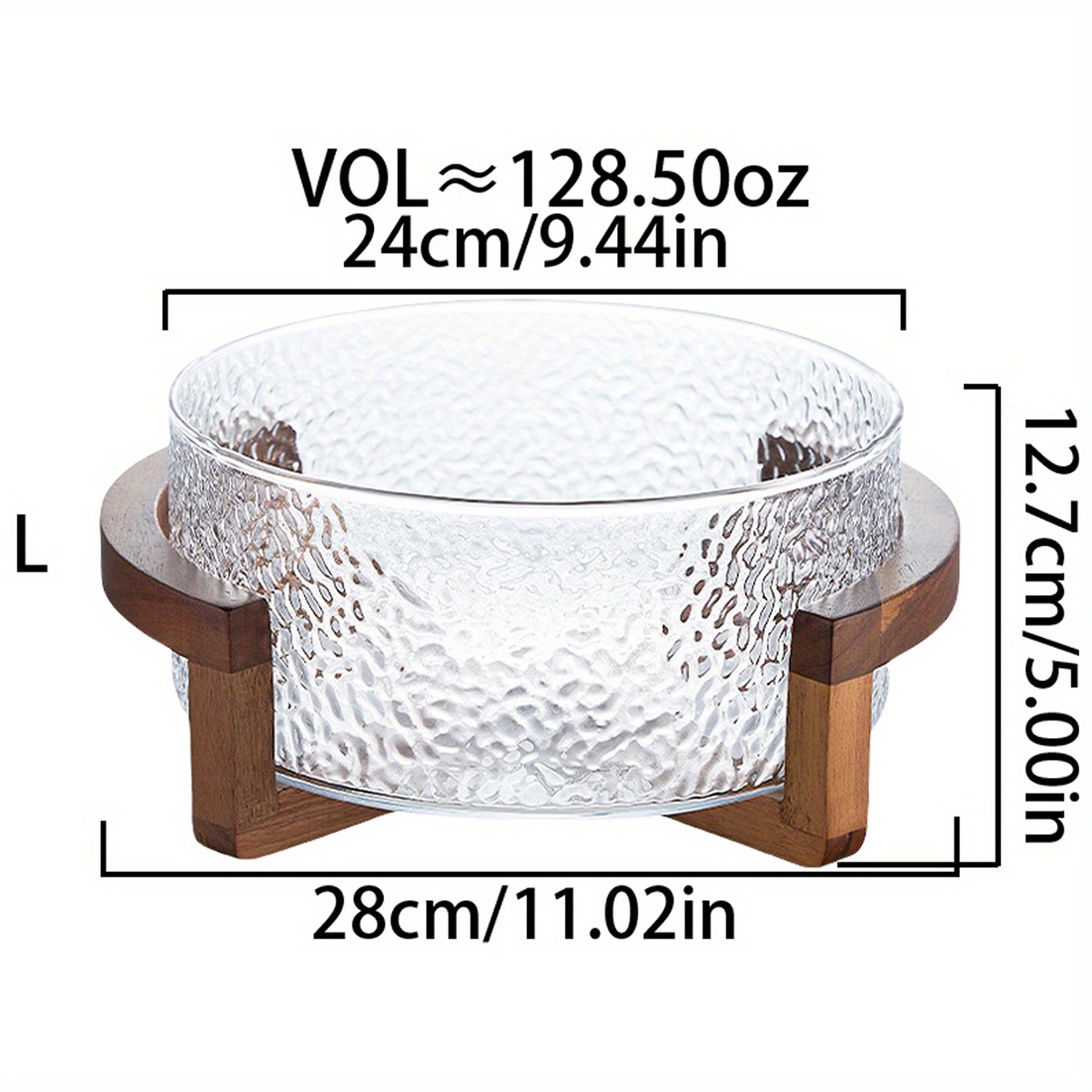 2pcs Set Handcrafted Glass Fruit Bowl With Wooden Base - Perfect For Snacks, Salads & Gifts - Ideal For Weddings, Banquets, Birthdays & Christmas