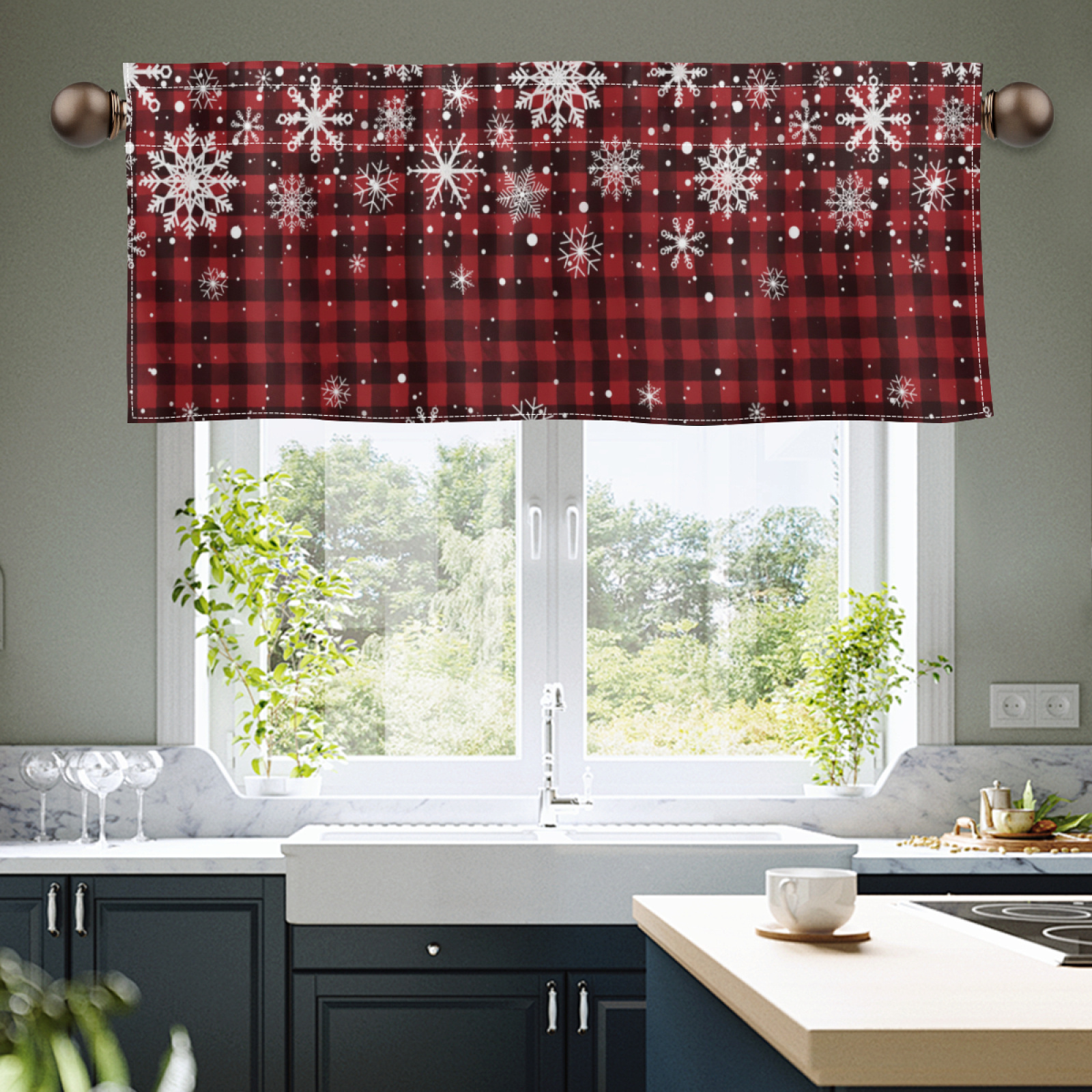 

Jit 1 Red Check Valance - Non-woven , Polyester, Rod Hanging, - For , , Printed - Christmas