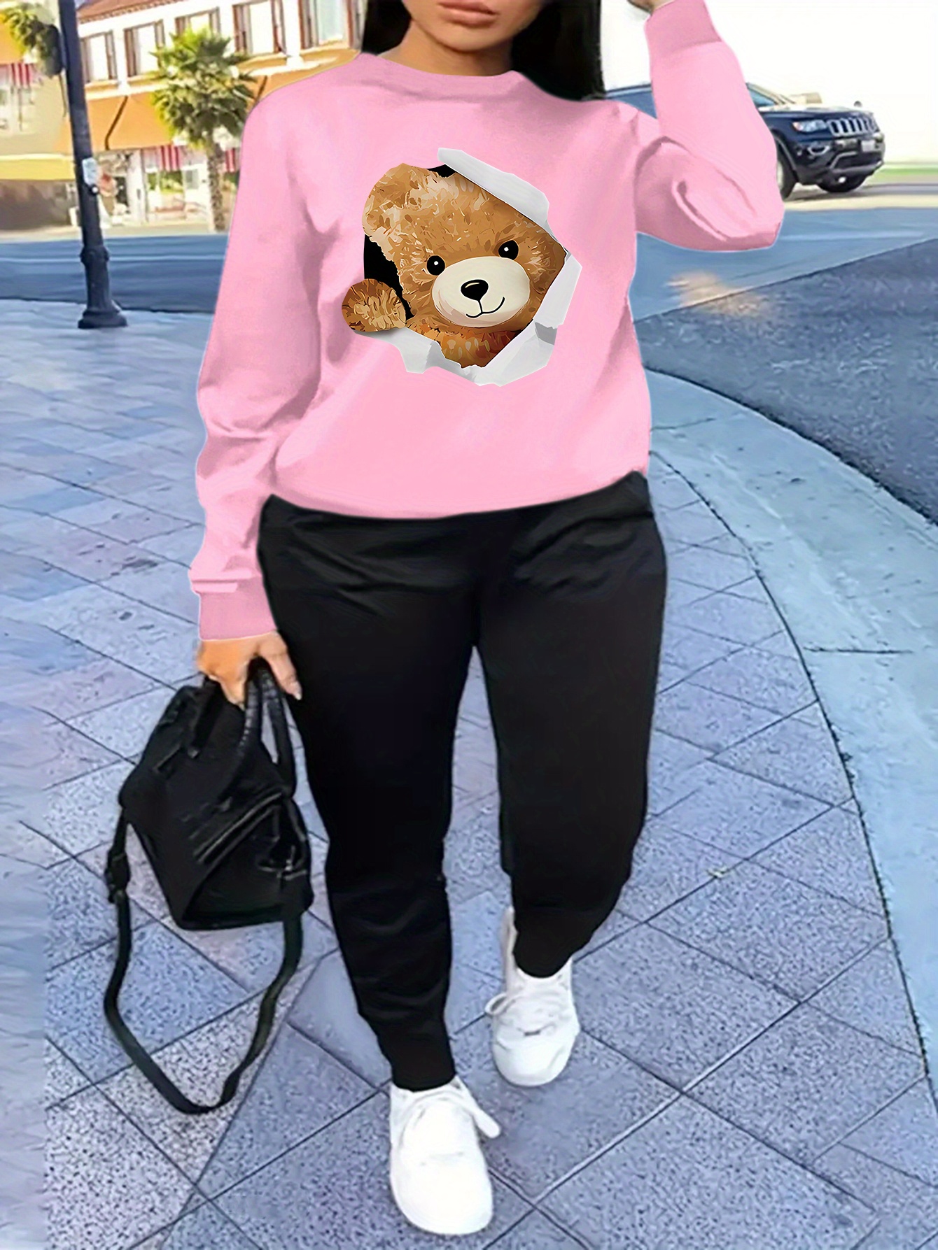 women's casual tracksuit set cute teddy bear long sleeve Temu Canada - Main Image