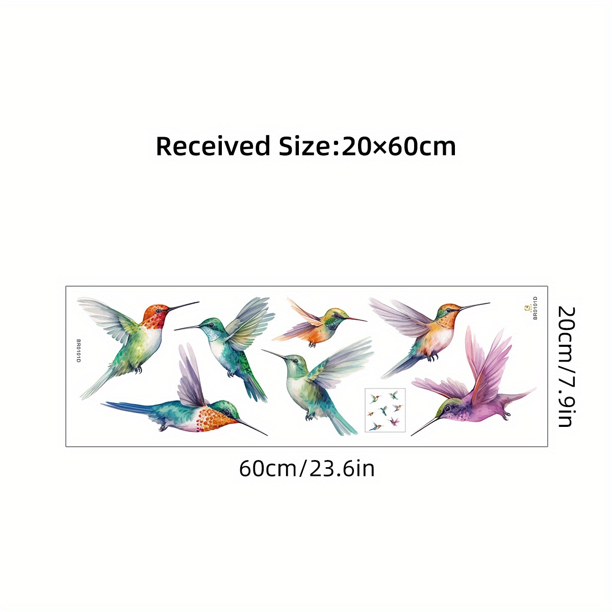 Image of 1pc Watercolor Bird Multicolored Cute Hummingbird Pattern Windows Stickers, Home Decor Bedroom Decoration Wall Decals Living Room Background