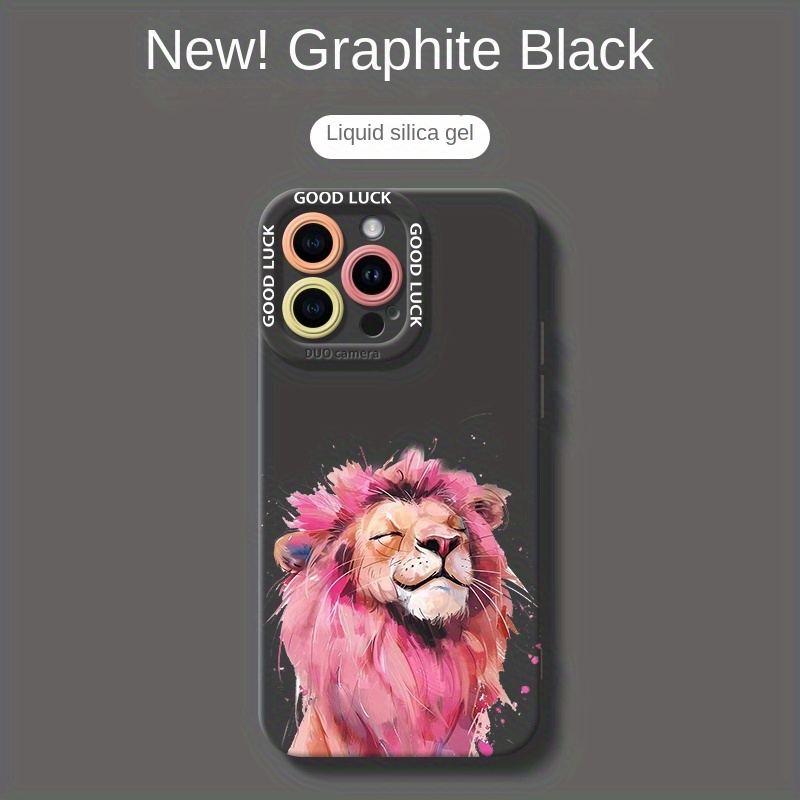 TEMU Phone Case - A High- Case Featuring An Oil Painting Of A Pink Lion, Designed For Men And Women. This Advanced, Creative, All-inclusive Anti-fall