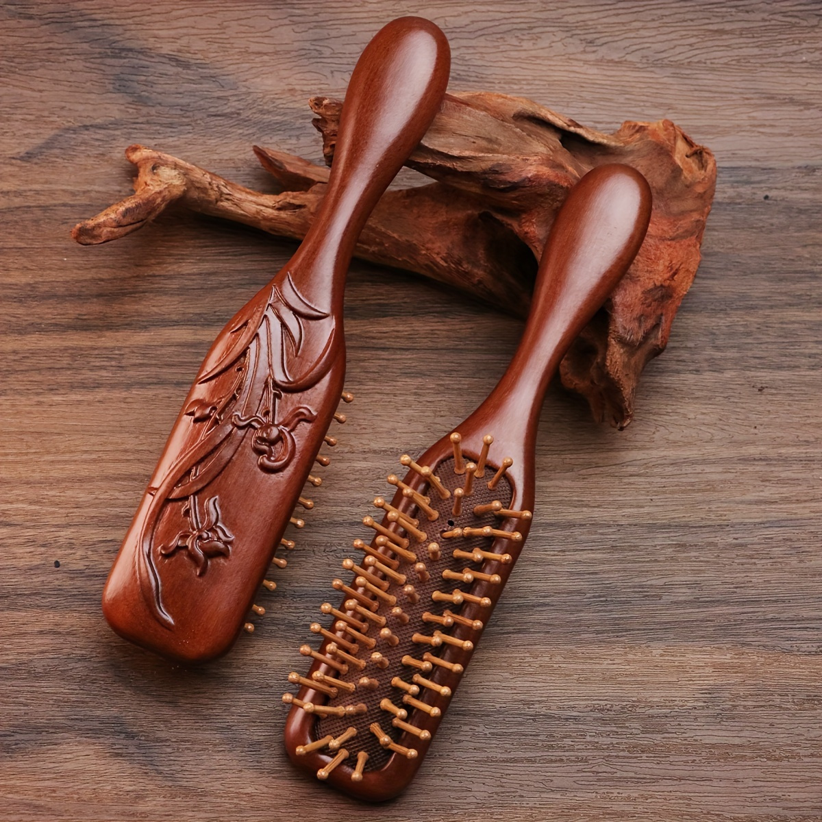 

1pc Sandalwood Hair Brush With Massage Comb - Detangling & Scalp Massage Wooden Comb For All Hair Types, Long Hair, Travel-friendly, Plastic , Ideal For Home Use