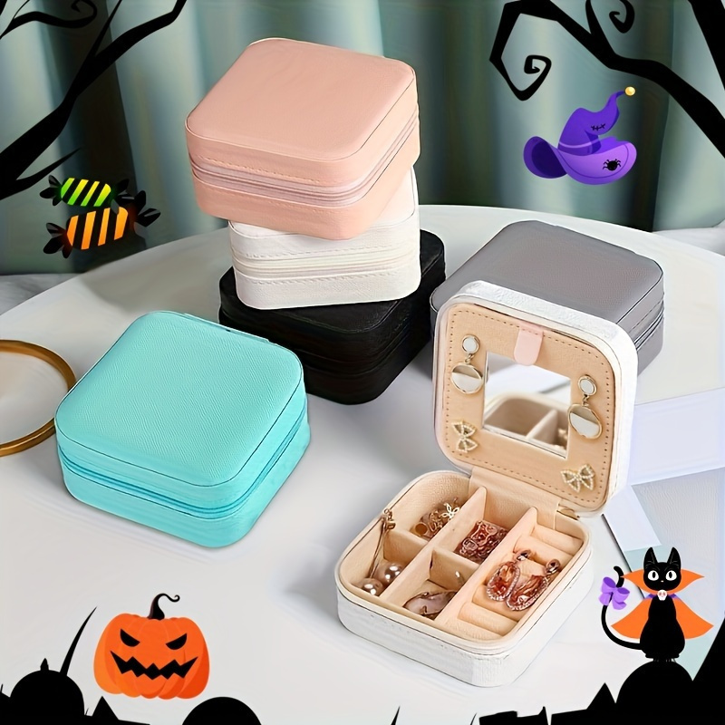 

Boîte à Bijoux Mini Carrée Chic - Légère, Antipoussière en Similicuir Organisateur de Voyage pour Accessoires & Montres - pour Noël/Halloween