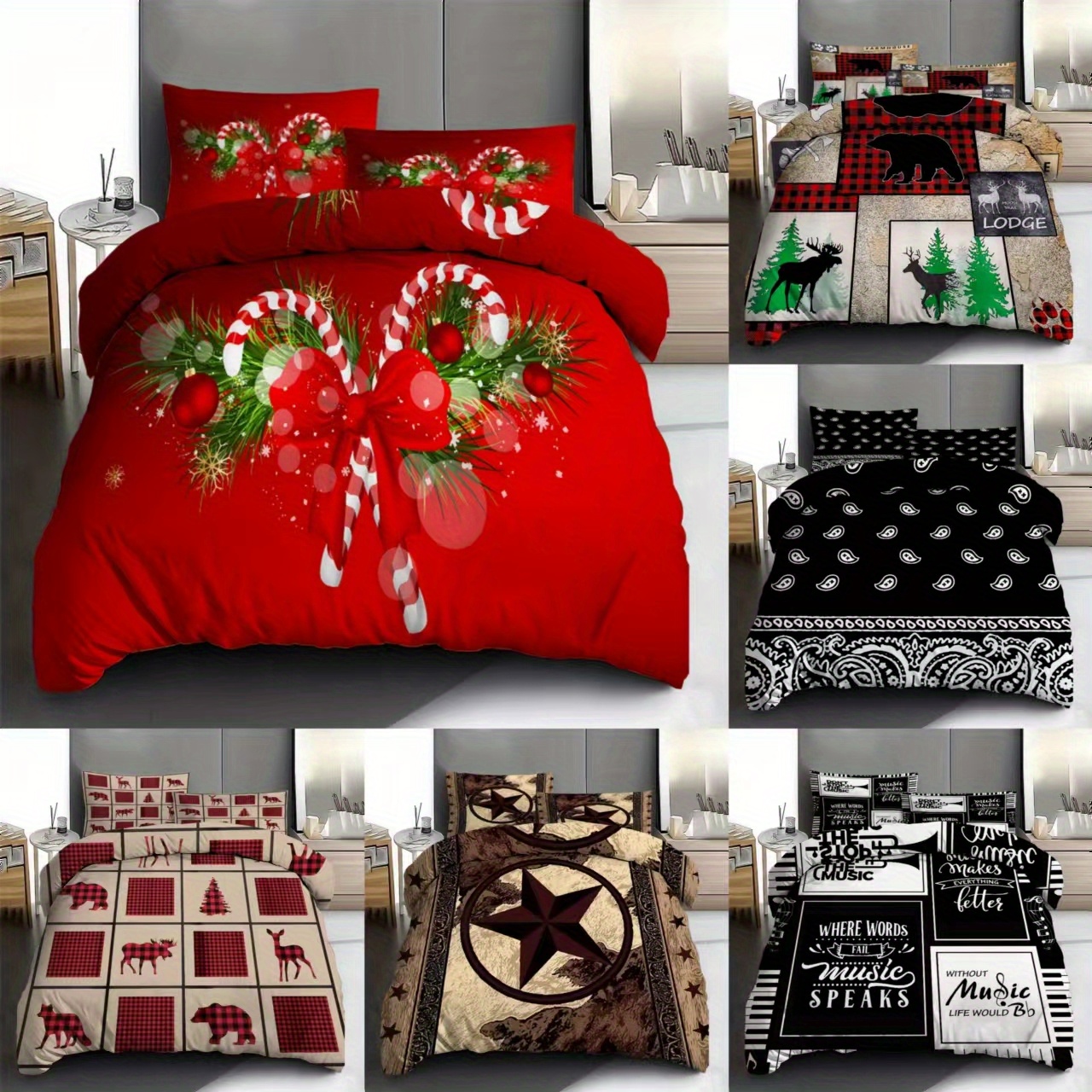 

3pcs & Christmas Bedding Set - Polyester Duvet Cover And 2 Pillowcases, For Or