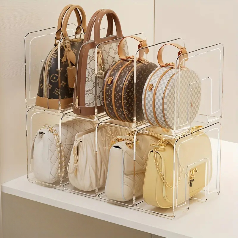 

Acrylic Handbag And Purse Organizer Rack - Transparent Plastic Bag Storage Divider For Closet And Retail Display, Color For Wallet And Accessory Organization