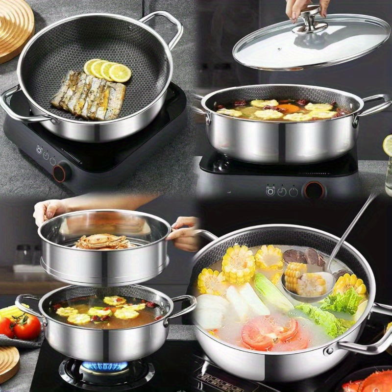 stainless steel cookware set honeycomb non coated non stick pots large capacity soup pot double boiler thick bottom with induction cooker compatible for universal hot pot details 0