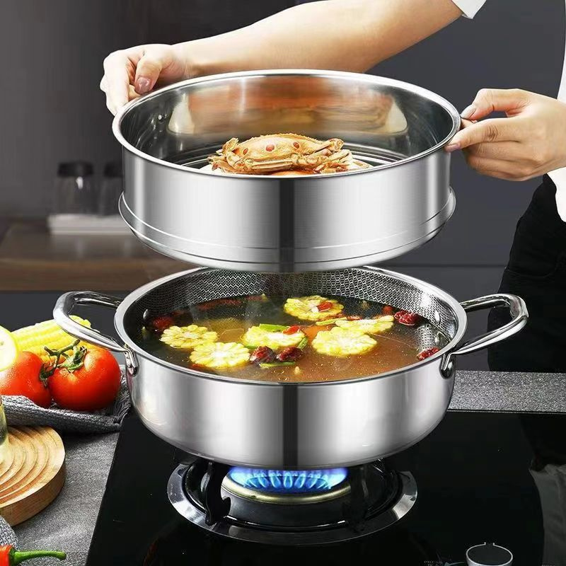 stainless steel cookware set honeycomb non coated non stick pots large capacity soup pot double boiler thick bottom with induction cooker compatible for universal hot pot details 7