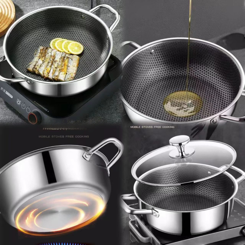 stainless steel cookware set honeycomb non coated non stick pots large capacity soup pot double boiler thick bottom with induction cooker compatible for universal hot pot details 9