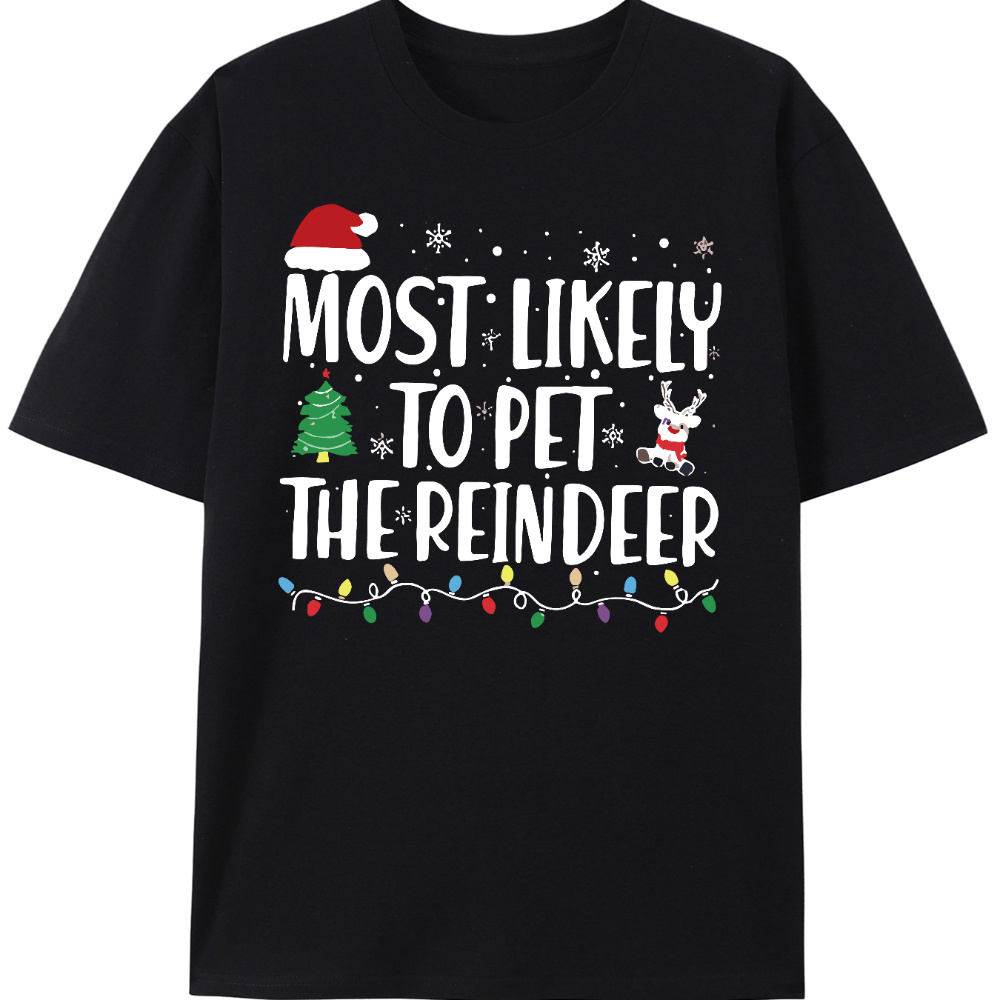 

Most To Pet Family Matching Christmas Men's Summer Short Sleeve T-shirt With Front Print - Comfortable, Breathable Fabric, Casual Sporty Style
