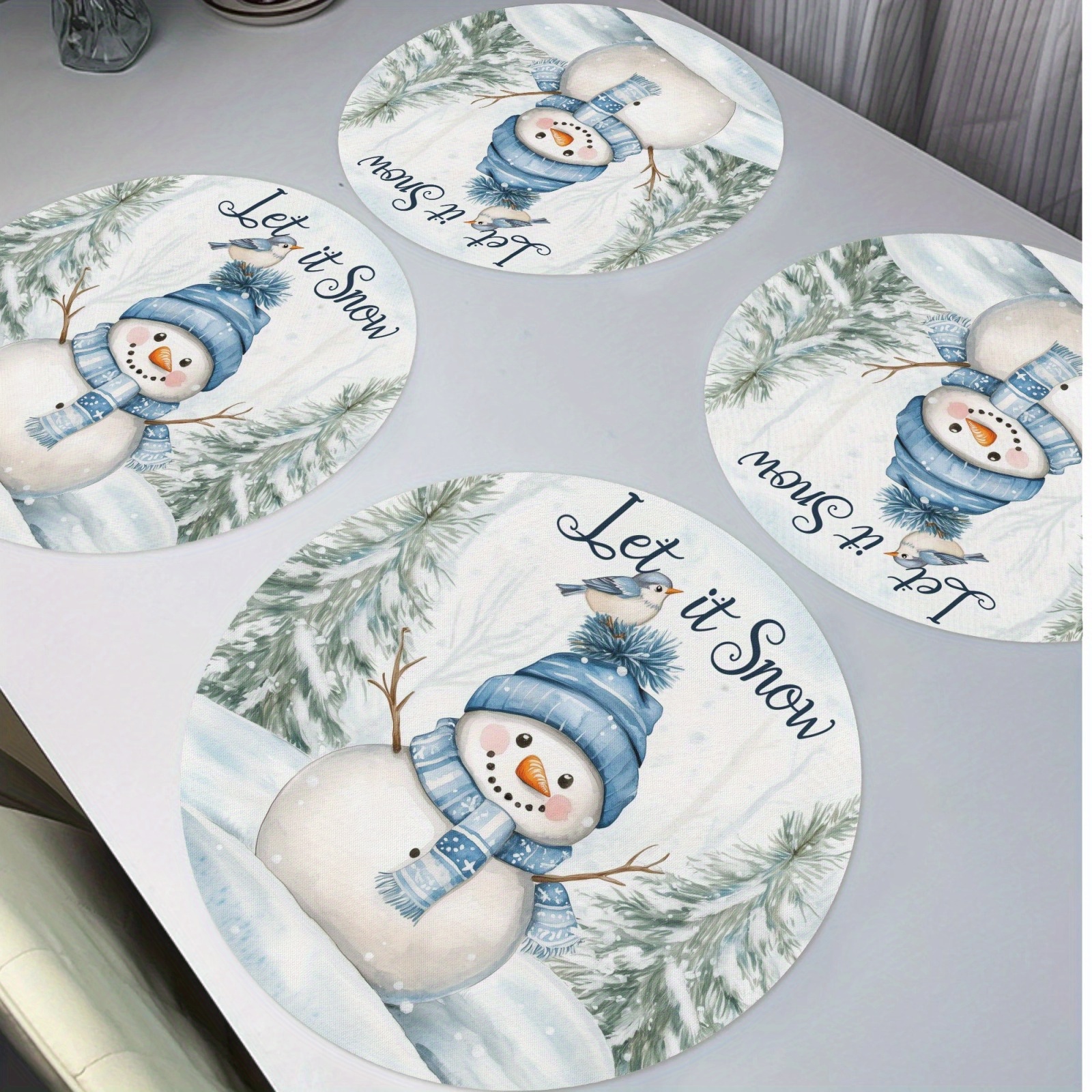 

4pcs Placemats, Snowman (14) 15inch Place Christmas Decoration For Kitchen Table, For