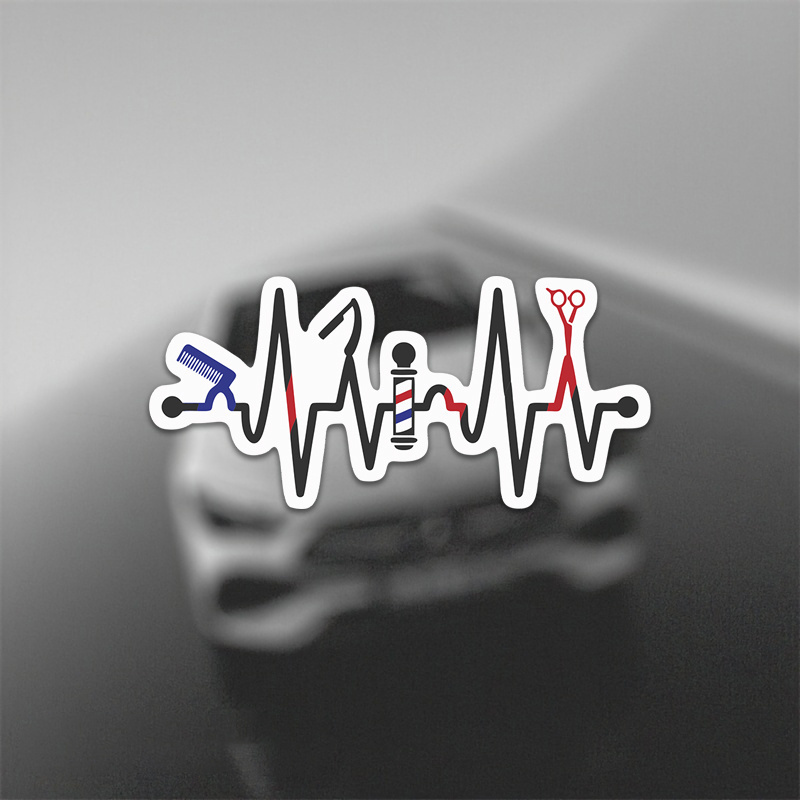 1pc barber heartbeat vinyl decal 5 self   durable sticker for car windows laptops hair stylist metal glass compatible   one time use accessory