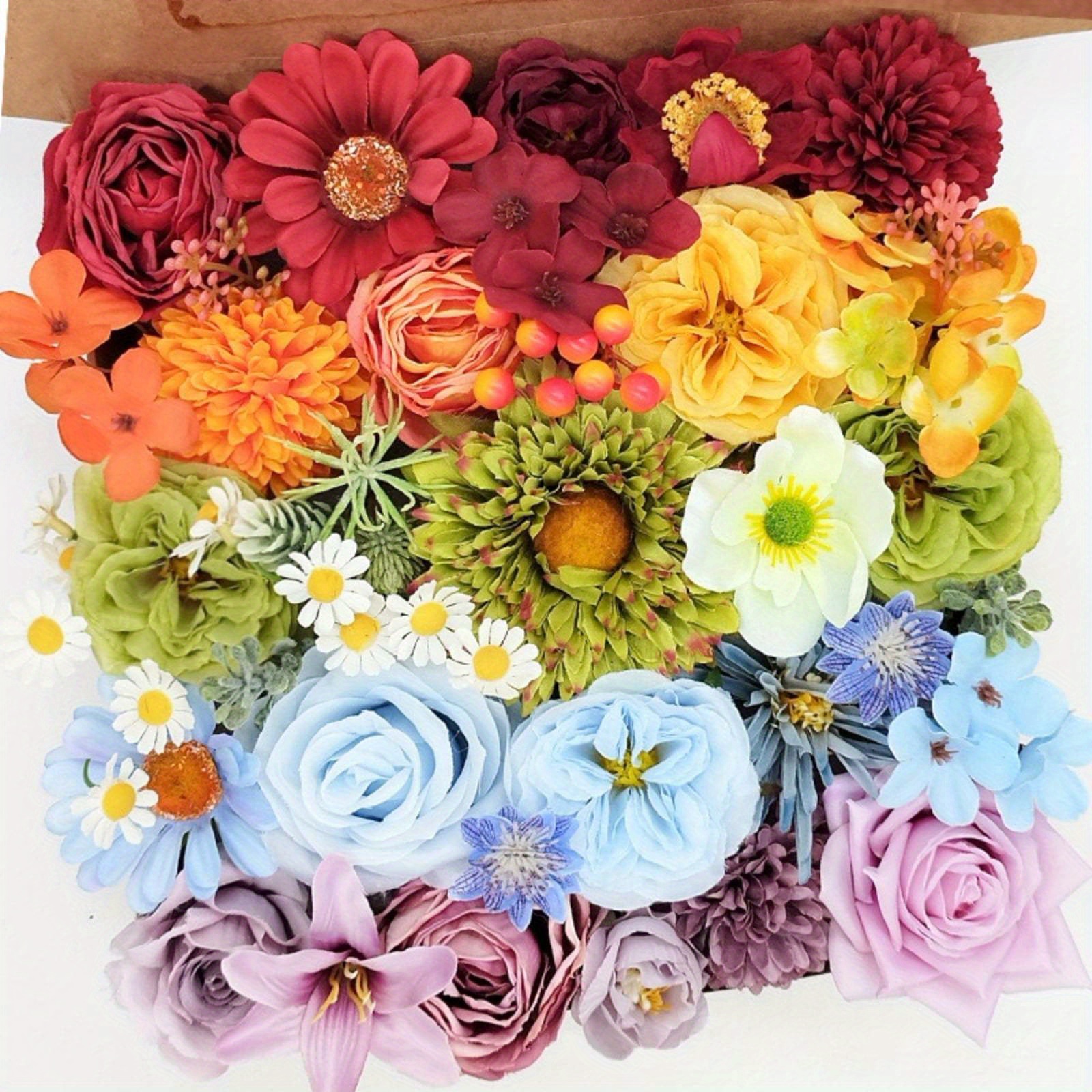 TEMU 38pcs Artificial Flowers Bouquets Box Set For Diy Bridal Wedding Shower Decorations Rainbow Fake Floral Arrangements For Party Table Centerpieces Home Decor Indoor Outdoor
