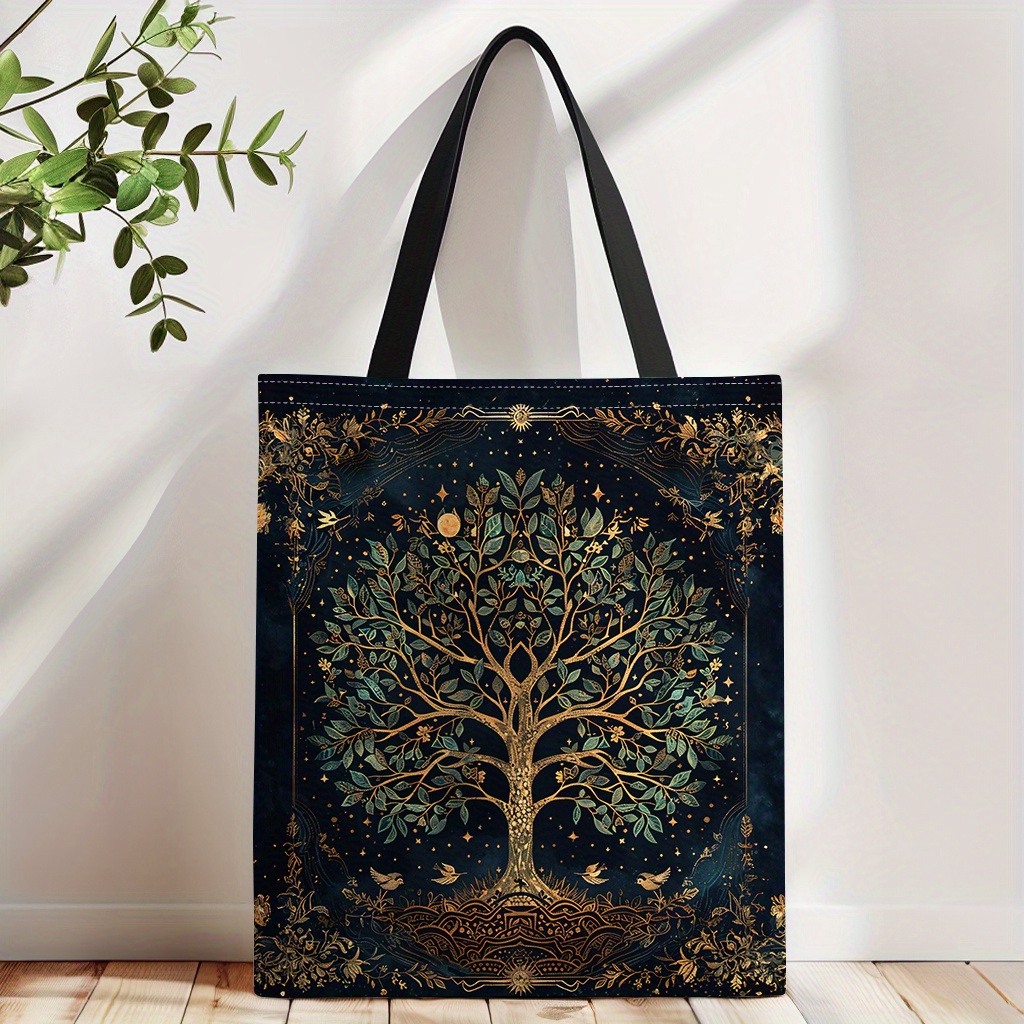 

Tree Element 1pc, Retro Ornament Style, Tree Of Life, , Starry Sky, Square Digital Printed Handbag, 16.5in*13.3in, Ideal For Everyday Shopping, Vacation And Work, Sturdy Bag Is Reusable And Cheap