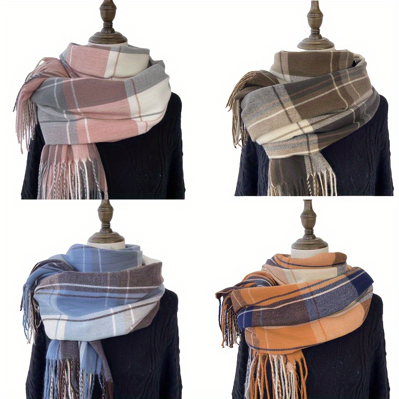 

Mature Style Tartan Scarf, 100% Polyester Knitted Shawl, Warm, Windproof, Snow-resistant, With Decorative Wrap For Mature , Autumn & Winter