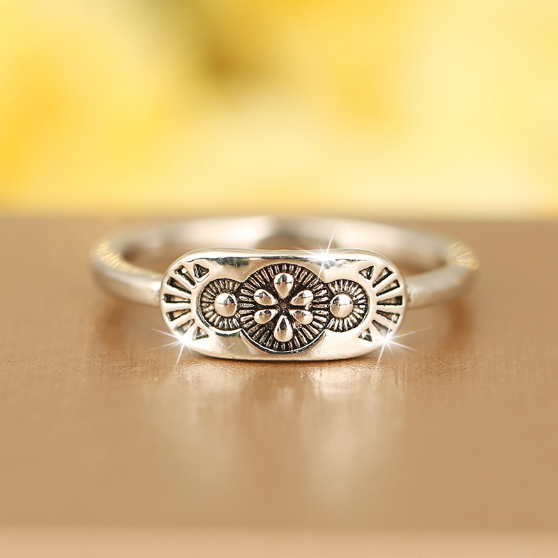 TEMU Vintage Bohemian Floral Seal Women's Ring, Suitable For Daily Wear, Versatile For Banquets, Parties, Celebrations, And Holiday Gifts