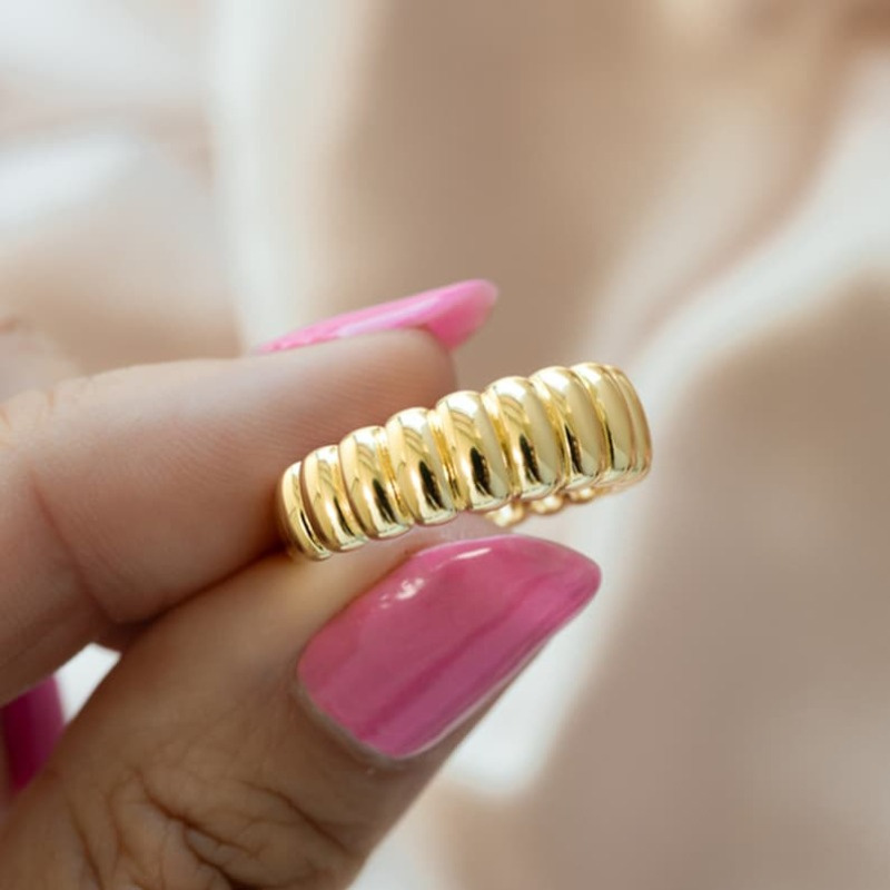 

Women' Ring, Classic Striped Design, For And Parties, Unisex, 18k Golden Plated Copper, Simple & Elegant Style, Mardi Gras, Accessory