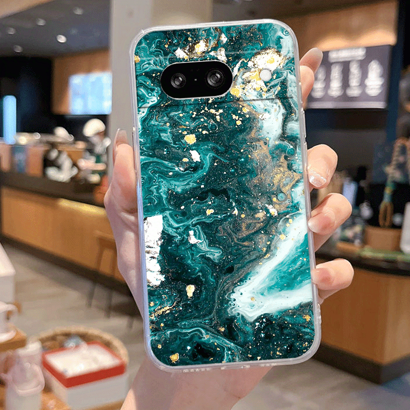 TEMU Blue Marble Pattern Clear Phone Case For Pixel 9 9pro Xl 8 8a 8pro 7 7a 7pro 6 6a Transparent Shock-proof Fall-proof Protection Cover Shell