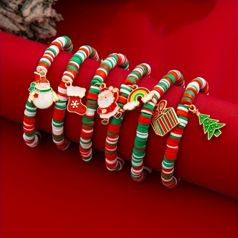 

6pcs Christmas Bracelets Set, , Christmas Tree, Box, , Snowman, , Bracelets, And For ,