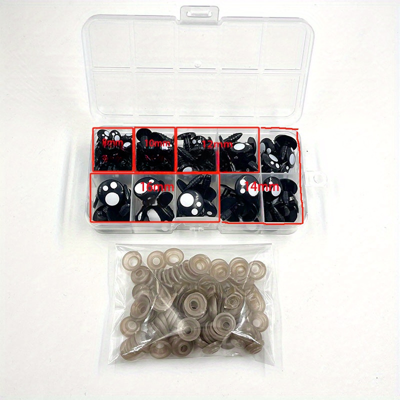 Image of 200pcs Assorted Sizes Plastic Safety Eyes For Crochet , Dolls & Plush Animals - Amigurumi Crafting Accessories, Craft Eye Placement | Creative Crafting | Organized Storage Box