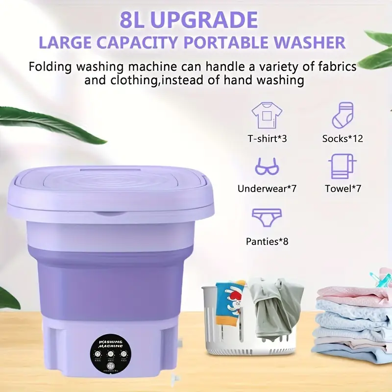 1 compact foldable washing machine suitable for car travel and   use space saving design for small spaces a portable appliance ideal for washing underwear socks and other delicate items on the go Product details 3