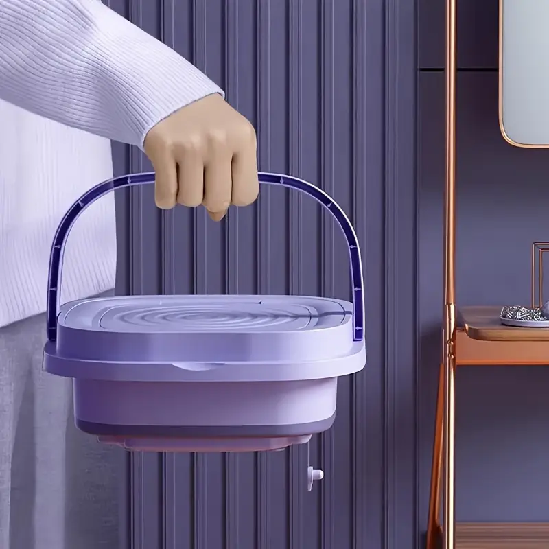 1 compact foldable washing machine suitable for car travel and   use space saving design for small spaces a portable appliance ideal for washing underwear socks and other delicate items on the go Product details 7