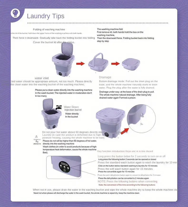 1 compact foldable washing machine suitable for car travel and   use space saving design for small spaces a portable appliance ideal for washing underwear socks and other delicate items on the go Product details 1