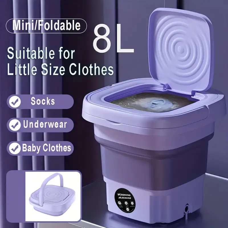 1 compact foldable washing machine suitable for car travel and   use space saving design for small spaces a portable appliance ideal for washing underwear socks and other delicate items on the go Product details 5