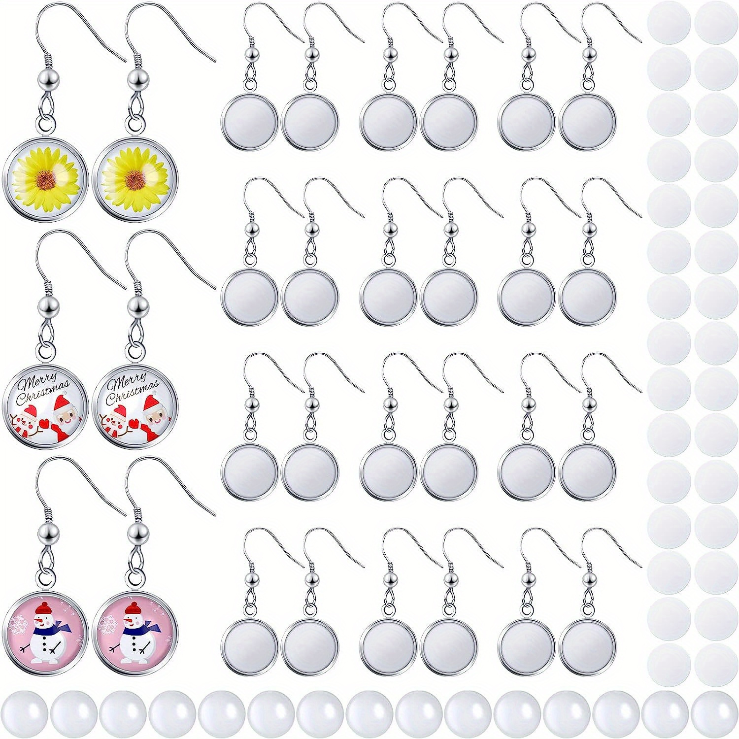 Image of 120pcs Sublimation Blanks Earrings Kit For Valentine's Day Earrings Wire Hooks Blanks 12 Mm Cabochon Settings Bezel Trays With Glass Domes Heat Transfer Aluminum Sheet For Women
