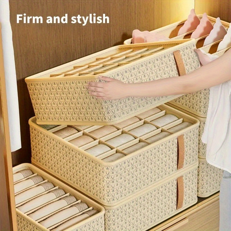 

Set Of Non-woven Fabric Storage Boxes With Stylish Woven Design - Organizing Underwear & Socks In Closet Drawers, With Multiple Compartments, Clothes Organizer Storage