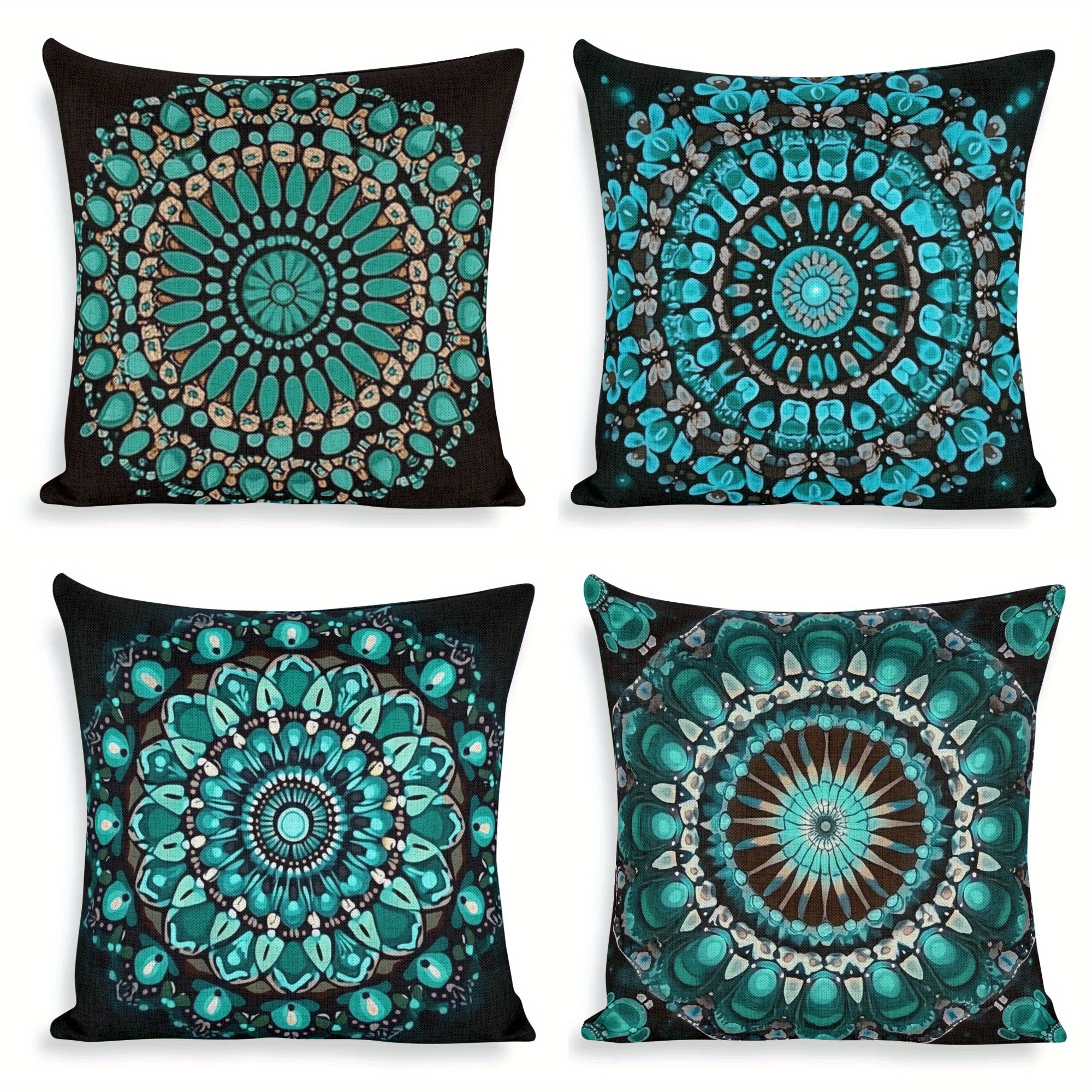 

4pcs Set, Turquoise And Pillowcase, Double-sided Printing, Home Sofa Decoration