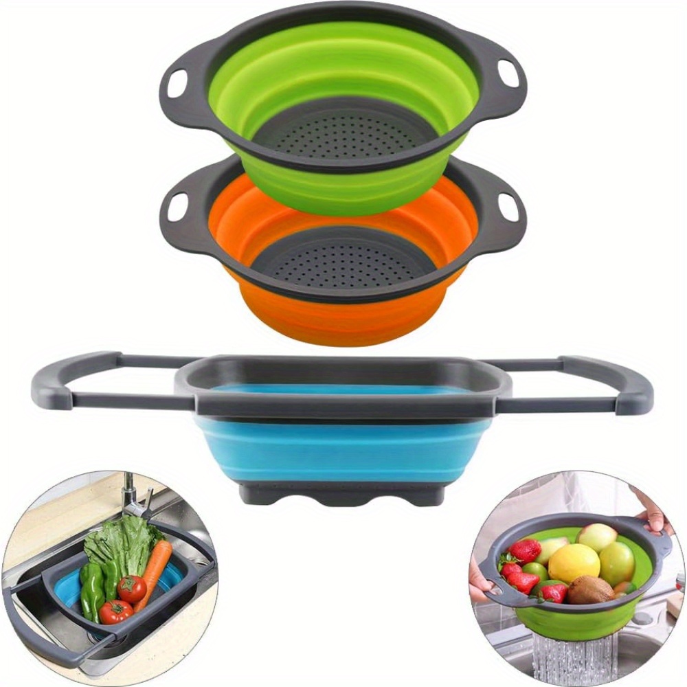 TEMU Collapsible Colander Silicone Kitchen Strainer Collapsible Colander Suitable For Kitchen Fruit And Vegetable Cleaning Drainage Pasta Drainage