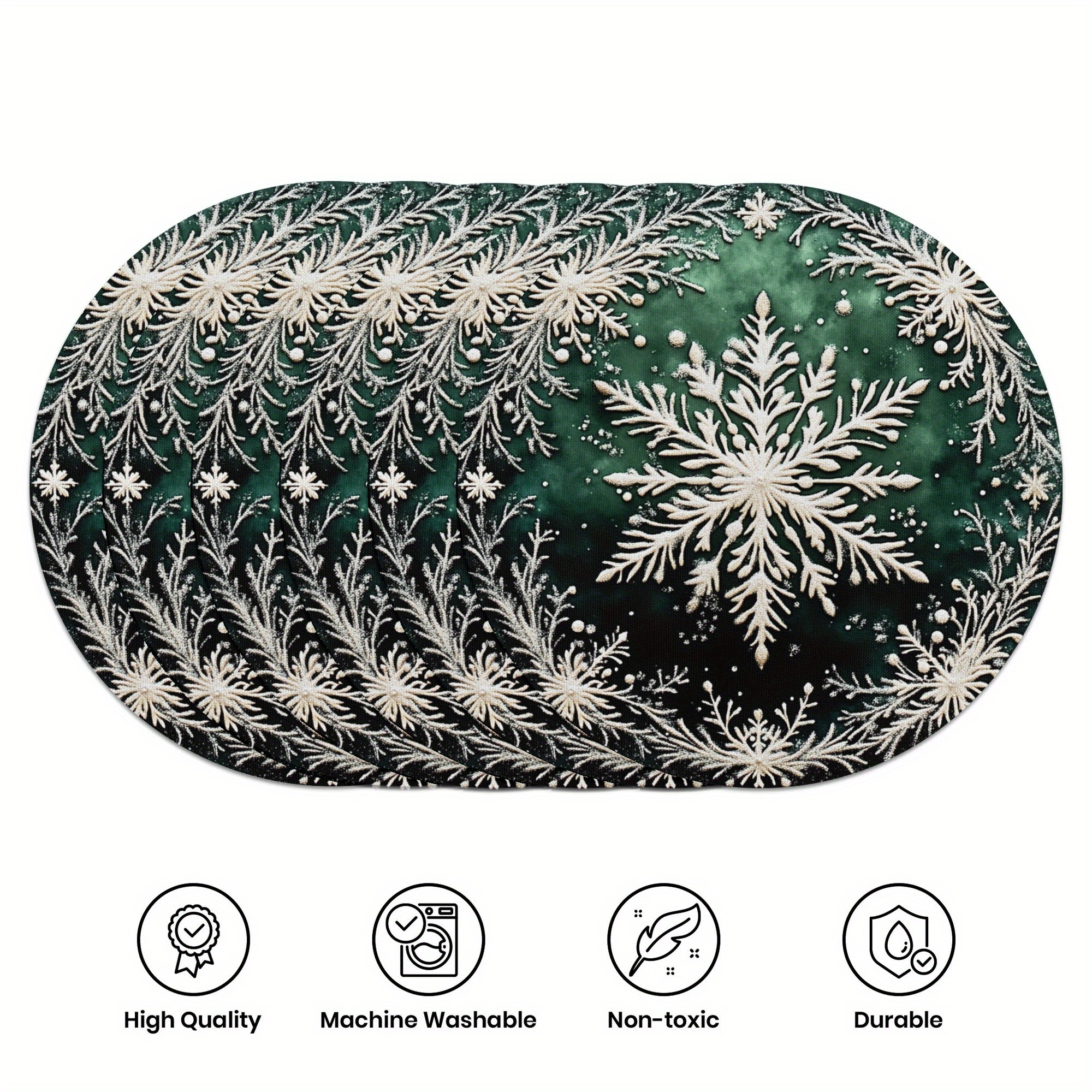 

6-piece Set, 15 Inch Round Polyester Placemats, Christmas Snowflake Design, Anti-slip, Heat-resistant, Hand Wash Only, Table Mats For Home Kitchen & Dining Decor