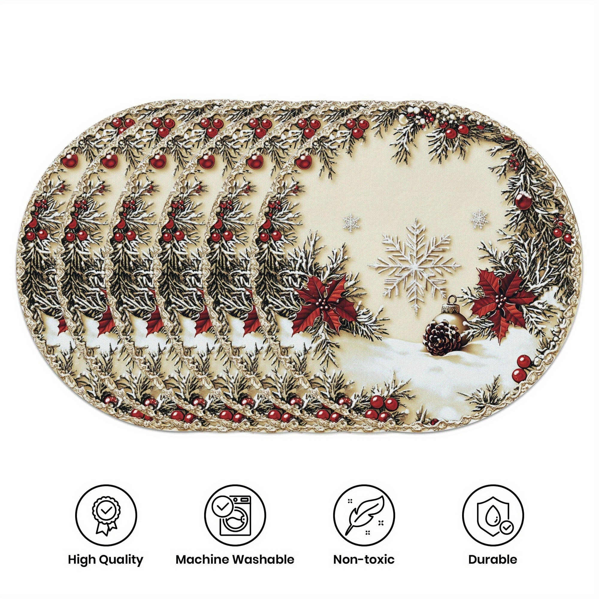 

6pcs Set, Winter Placemat -15 Inch Round, Christmas Pattern, Anti Slip And Heat-resistant, For Christmas Decorative Placemats, Holiday Dining And Furniture Decoration