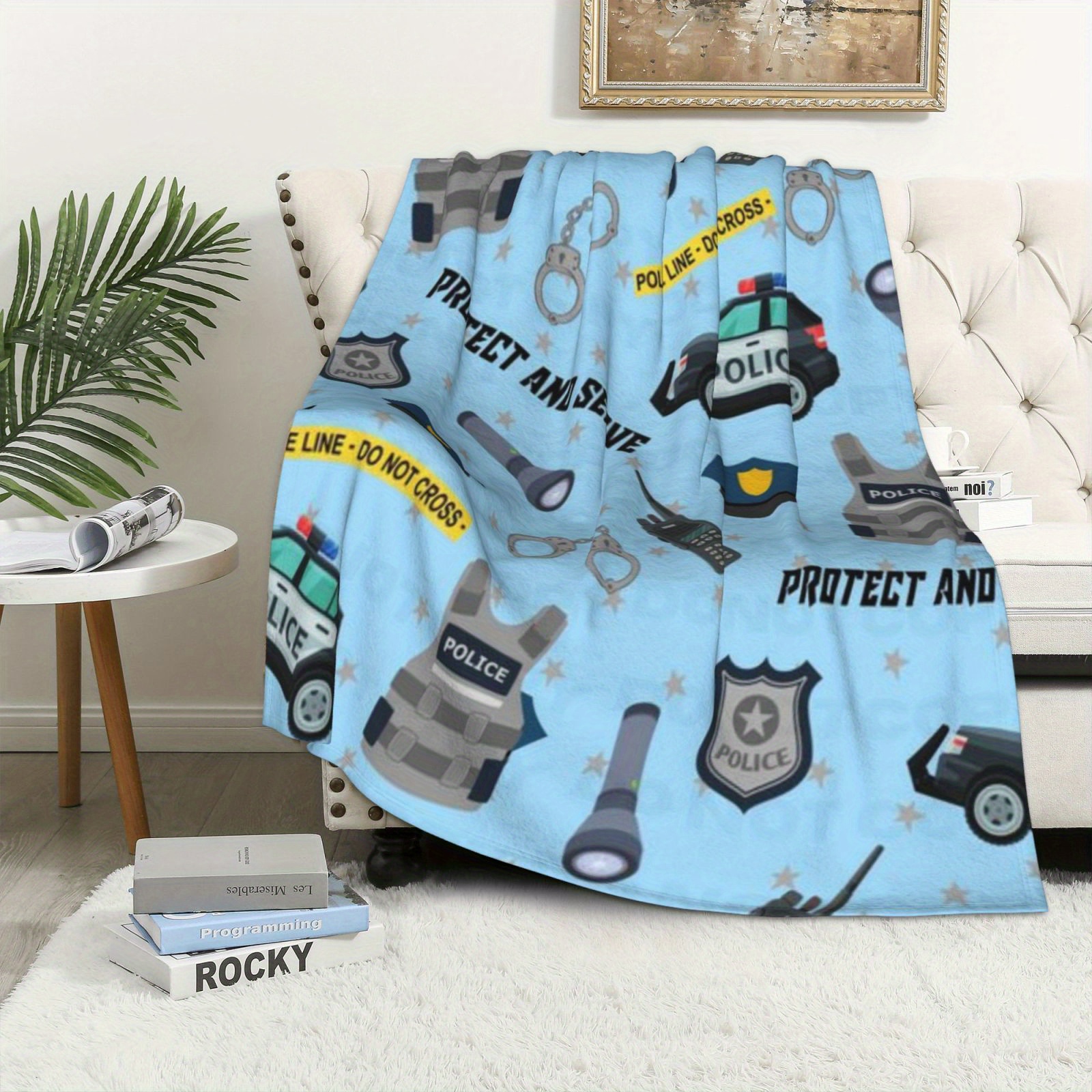 

Flannel Fleece Police Theme Throw Blanket - , Soft, Warm, For Couch, Bed, Car, Office, Camping - Perfect Gift, 250-300 G/m² Polyester