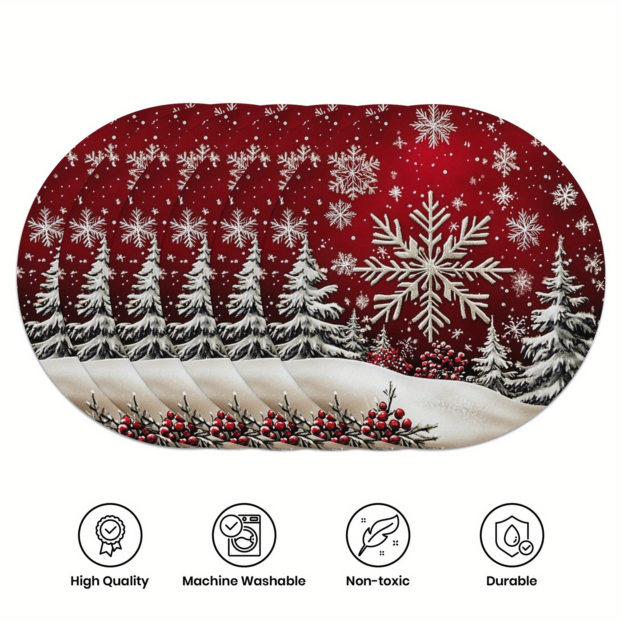 

Ensemble de 6 sous-plaques de fête d'hiver rondes de 15 po - Sous-plaques de table en polyester de Noël, lavable à uniquement, antidérapant et à la chaleur, tissé pour diner et décor