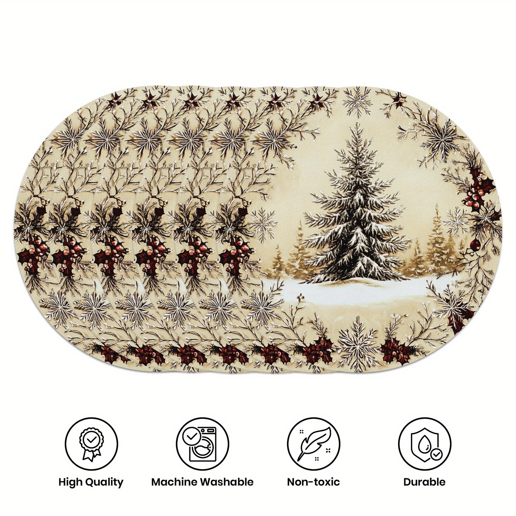 

6pcs Set Of 15" Round Christmas Placemats - Design, Non-slip & Heat-resistant, Holiday Dining & Home Decor, Christmas Decor, For Winter