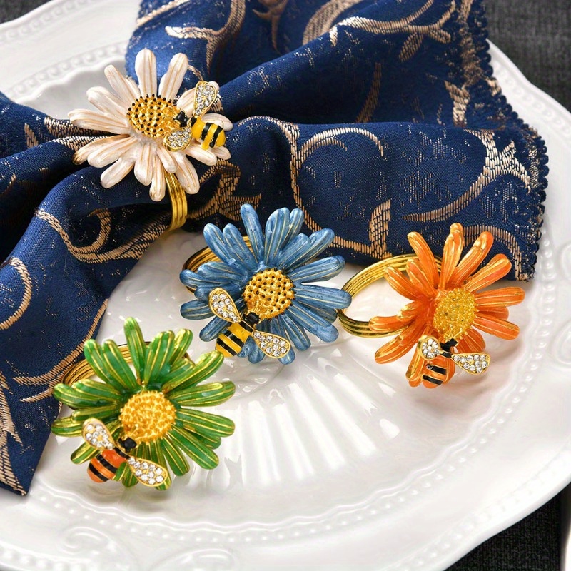 

Sunflower And Bee Decorative Napkin Rings - Daisy And - Alloy Material - Dining Table Decor