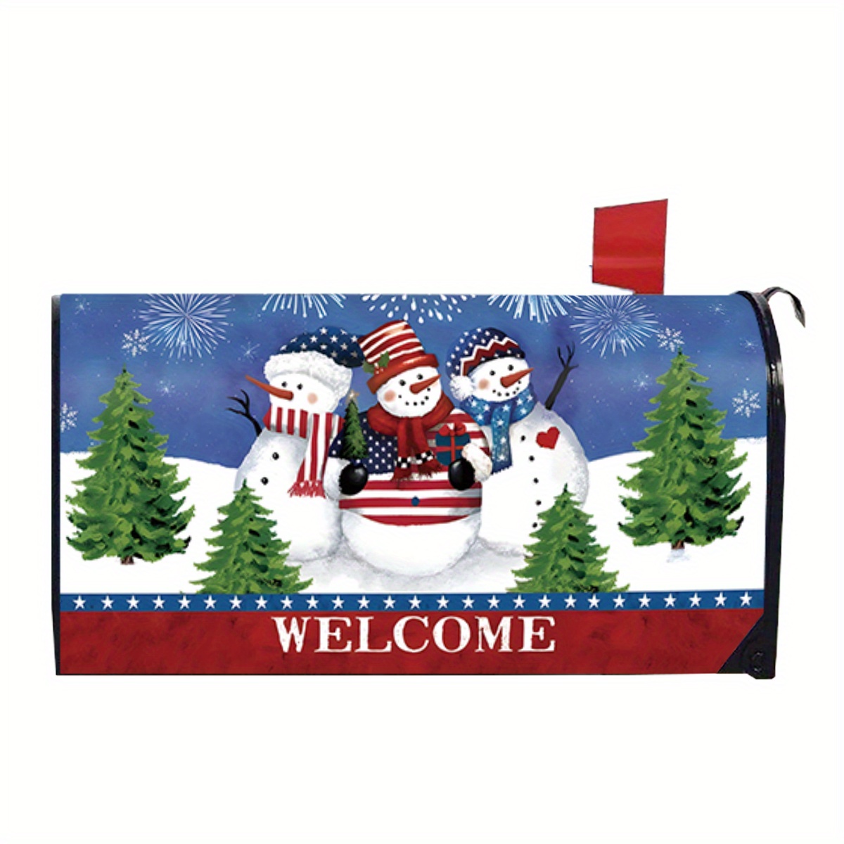 

Snowman Mailbox Cover - Waterproof Christmas Decoration With Red Design, 21x18 Inch Magnetic Base For Outdoor Garden And Yard Decor