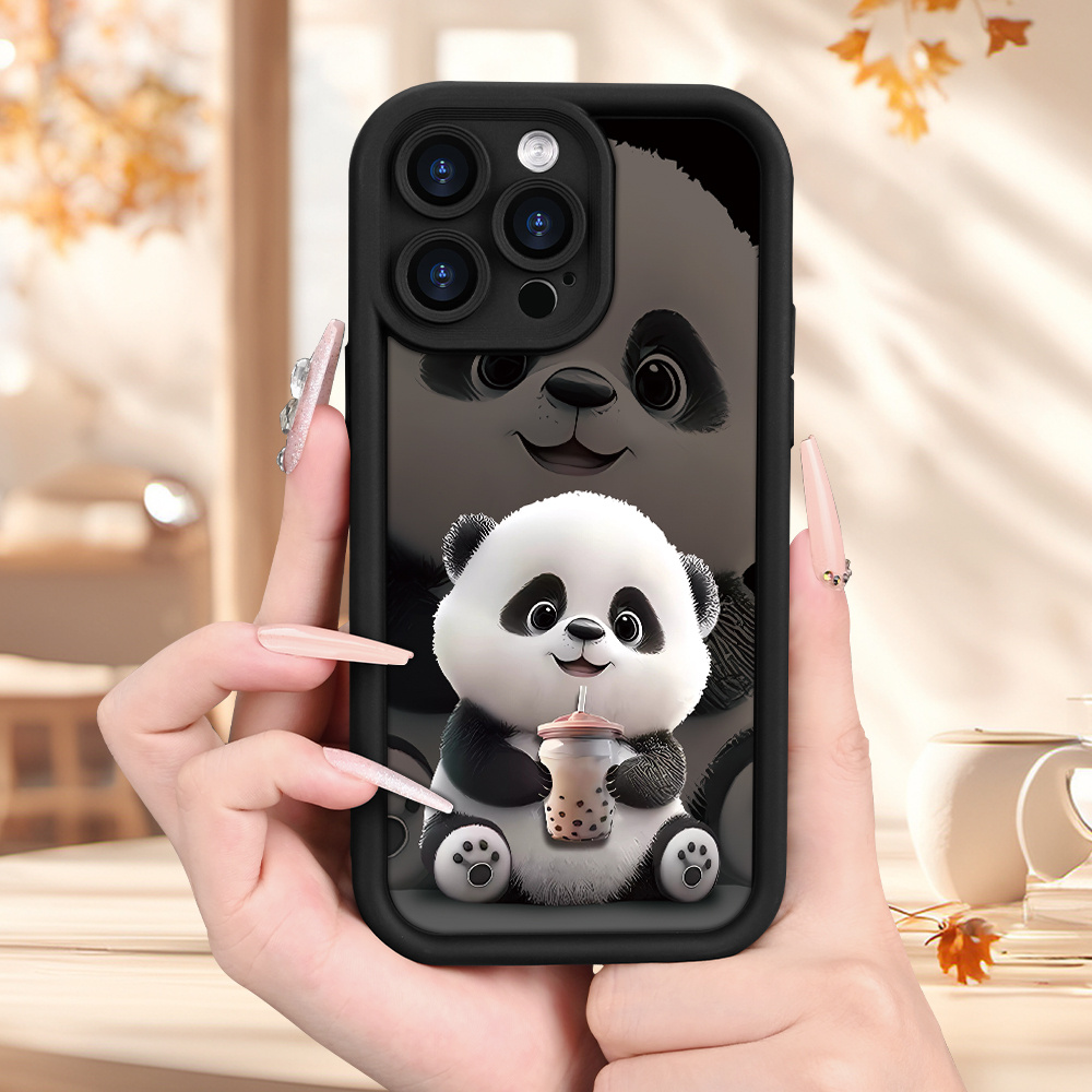 TEMU Cute Panda Design Phone Case With A Matte Texture, Featuring A Comfortable Grip, Suitable For Iphone Models 16e, 16, 15, 14, 13, 12, 11, 7, 8,