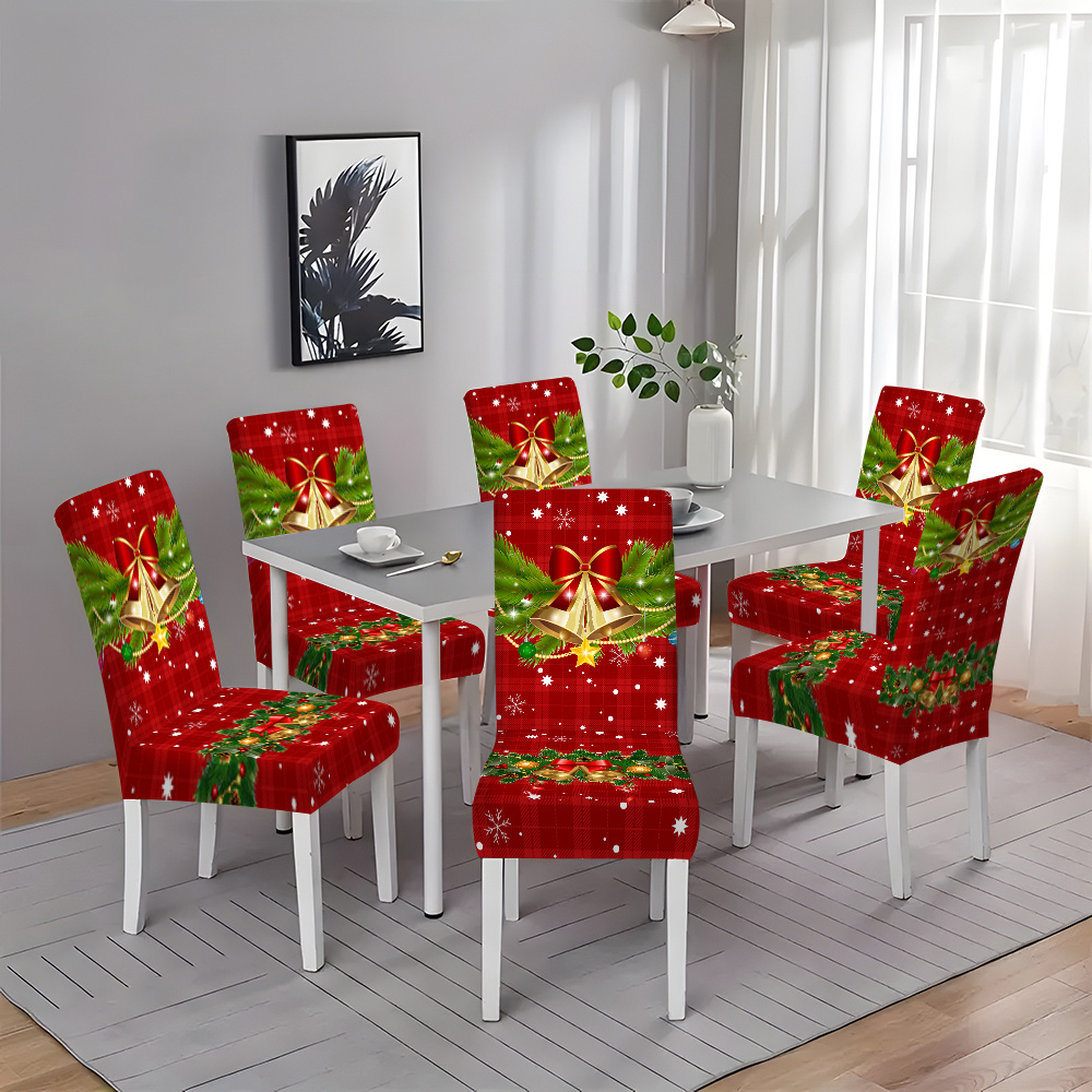 

2/4/6pcs Christmas Printed Chair Covers Holiday Decoration Full Set Table And Chair Covers Seamless Home Stool Covers